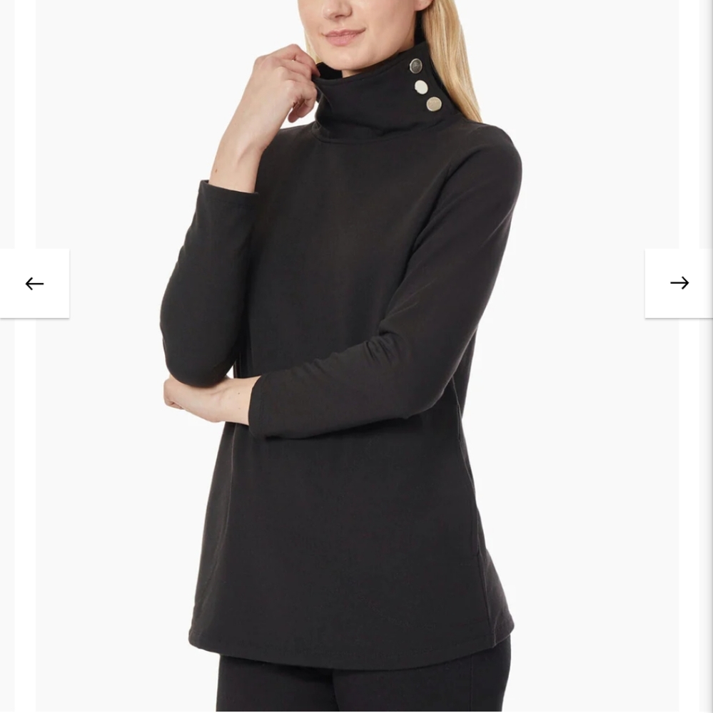NWT JONES NEW YORK button Detail Fleece Turtleneck Tunic. Black size small